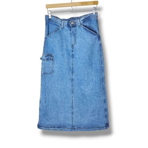 Y2K J. Galt Denim Maxi Skirt S | Low-Rise Carpenter Pocket 18" Back Slit